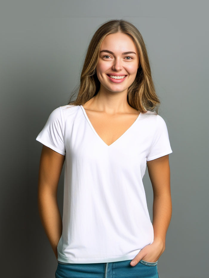 Premium Bamboo Amalfi V-Neck Tee — White