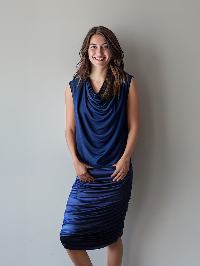 *PREORDER* Capri Sleeveless Cowl Neck- Navy