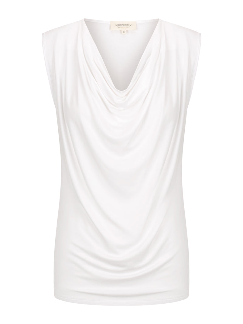 Capri Sleeveless Cowl Neck Top — White