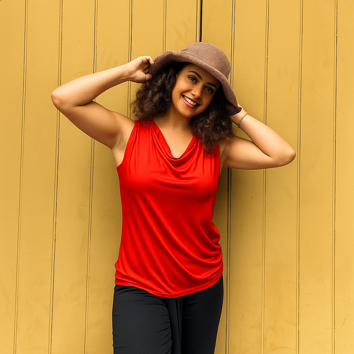 Capri Sleeveless Cowl Neck Top — Red