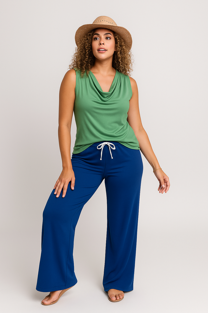 Capri Sleeveless Cowl Neck Top — Moss Green