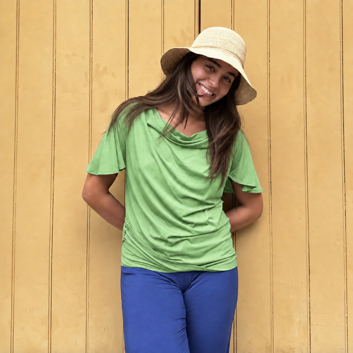 *PRE-ORDER * Verona Short-Sleeve Cowl Neck Top — Spring Green