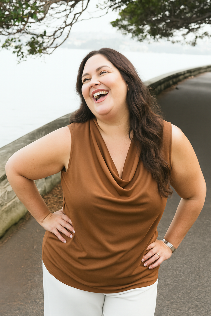Capri Sleeveless Cowl Neck Top — Bronze