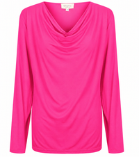 Tuscany Long Sleeve Cowl Neck Tops — Hot Pink
