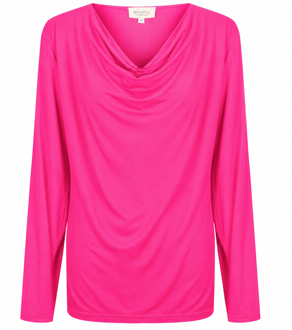 Tuscany Long Sleeve Cowl Neck Tops — Hot Pink