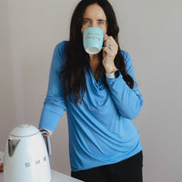 Tuscany Long Sleeve Cowl Neck Tops — Sky Blue