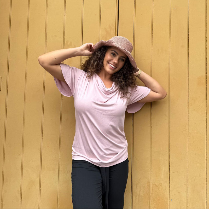 Verona Short Sleeve Cowl Neck - Blush Pink