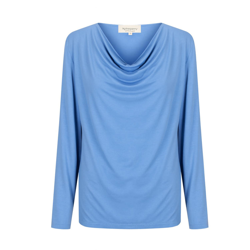 Tuscany Long Sleeve Cowl Neck Tops — Sky Blue