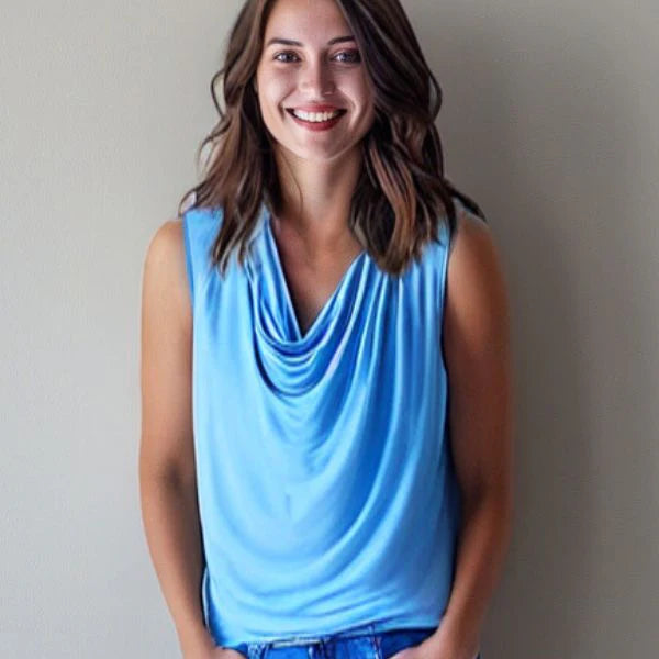 Capri Sleeveless Cowl Neck Top — Sky Blue