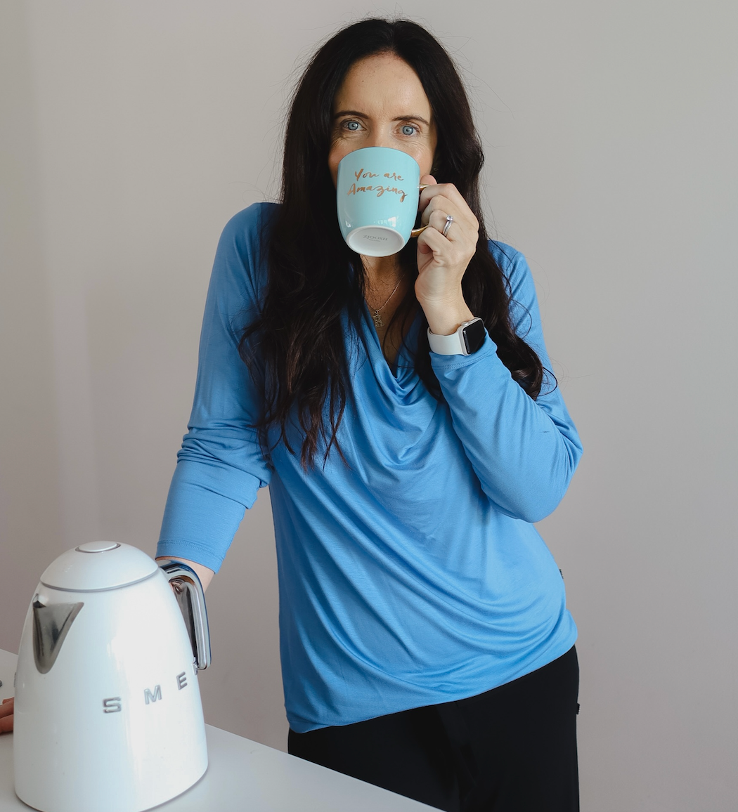 Tuscany Long Sleeve Cowl Neck Tops — Sky Blue