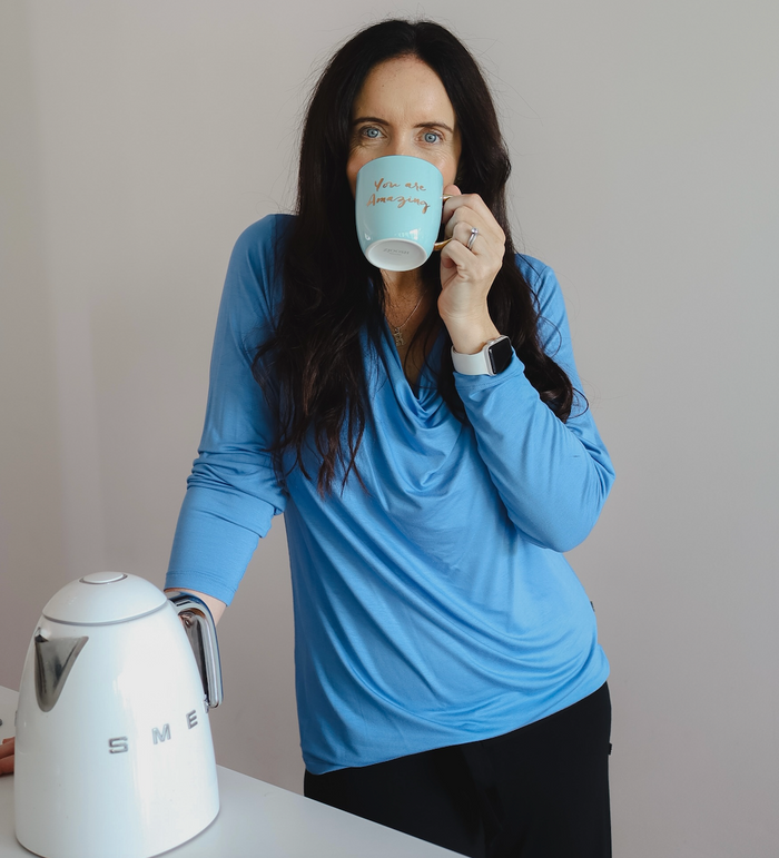 Tuscany Long Sleeve Cowl Neck Tops — Sky Blue