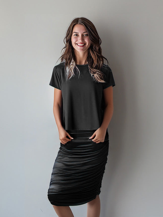 Shelly Round Premium Neck Tee — Black