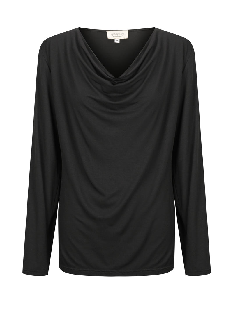 Tuscany Long Sleeve Cowl Neck Tops — Black