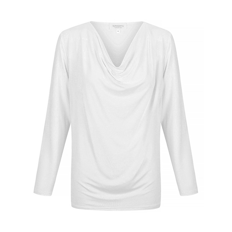 Tuscany Long Sleeve Cowl Neck Tops — White