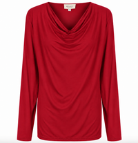 *PRE-ORDER - Tuscany Bamboo Long Sleeve Cowl Neck Tops - Flame Red