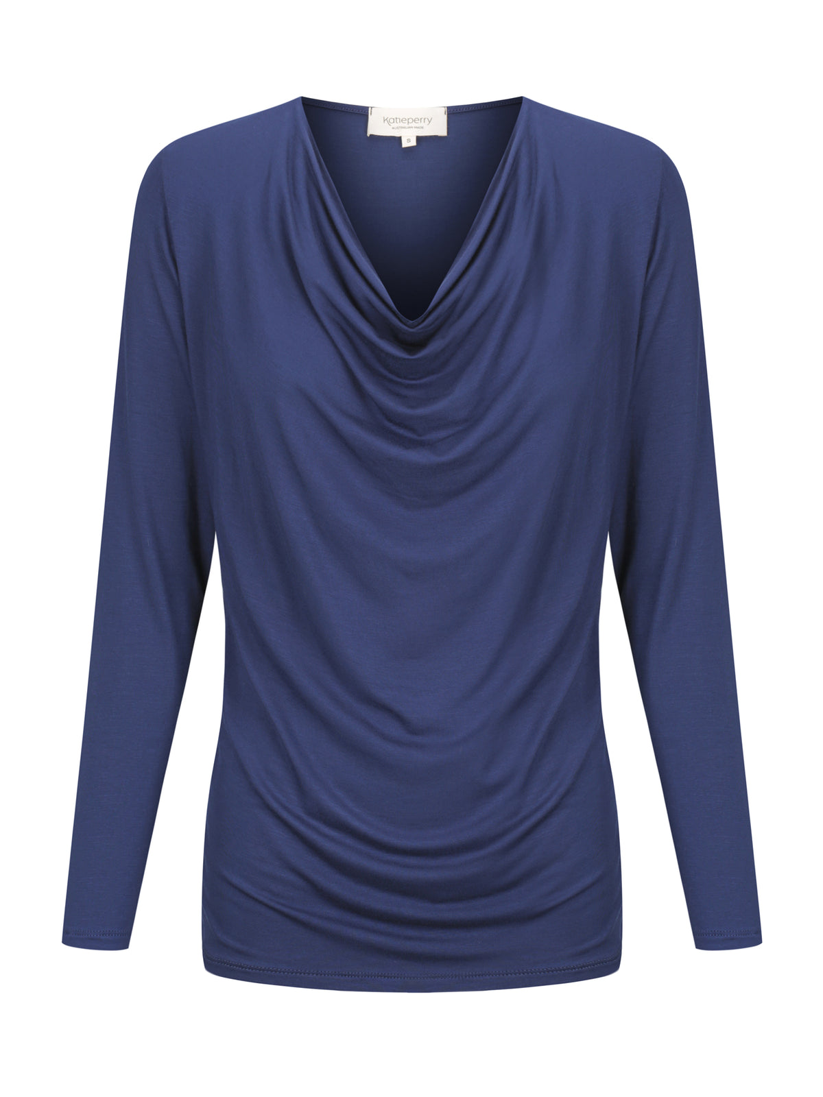 Tuscany Long Sleeve Cowl Neck Tops — Midnight Blue