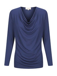 Tuscany Long Sleeve Cowl Neck Tops — Midnight Blue