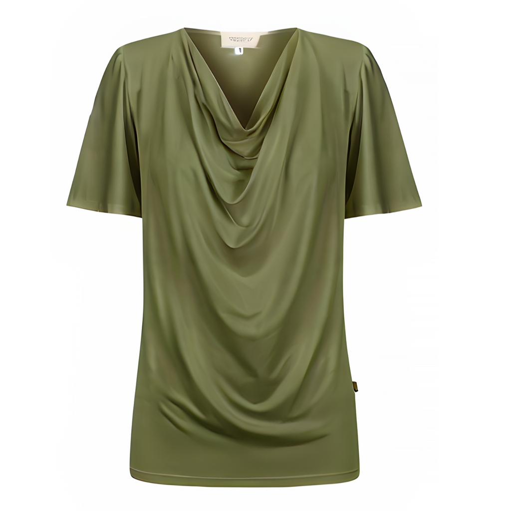 Verona Short Sleeve Cowl Neck- KHAKI
