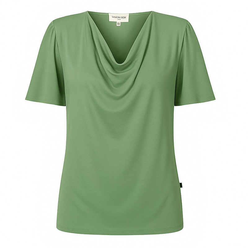Verona Short-Sleeve Cowl Neck Top — Moss Green