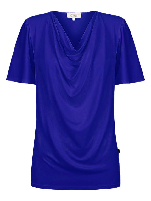 Verona Short-Sleeve Cowl Neck Top — Midnight Blue