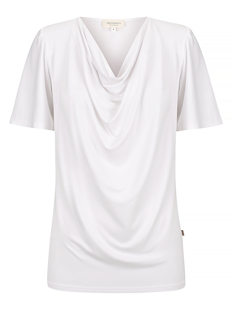 Verona Short-Sleeve Cowl Neck Top — White