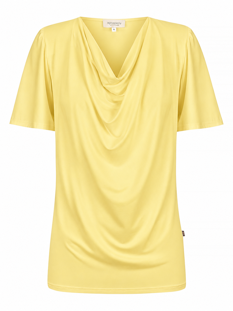 *PRE-ORDER * Verona Short-Sleeve Cowl Neck Top — Butter Yellow