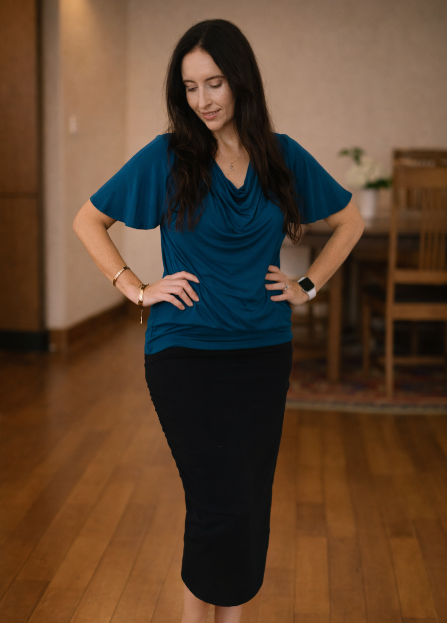Verona Short-Sleeve Cowl Neck Top — Sea Green