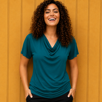 Verona Short-Sleeve Cowl Neck Top — Sea Green