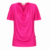 Verona Short-Sleeve Cowl Neck Top — Hot Pink