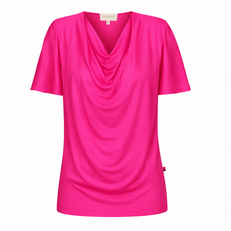 Verona Short-Sleeve Cowl Neck Top — Hot Pink