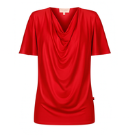 Verona Short-Sleeve Cowl Neck Top — Red