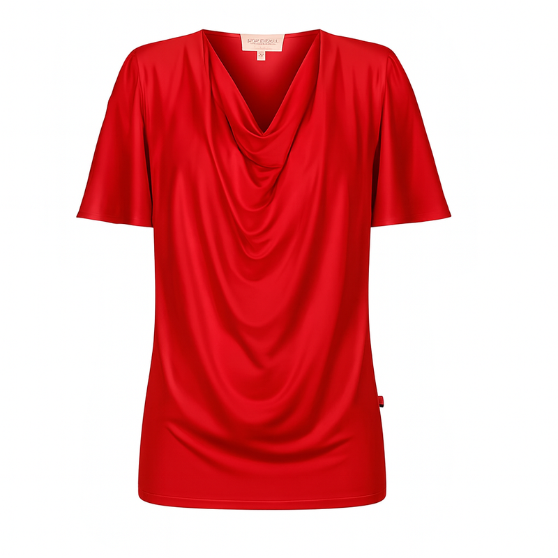 *PRE-ORDER * Verona Short-Sleeve Cowl Neck Top — Flame Red