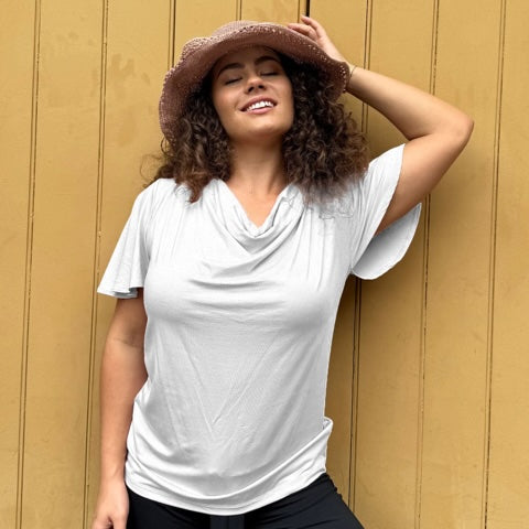 Verona Short-Sleeve Cowl Neck Top — White