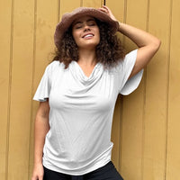 Verona Short-Sleeve Cowl Neck Top — White