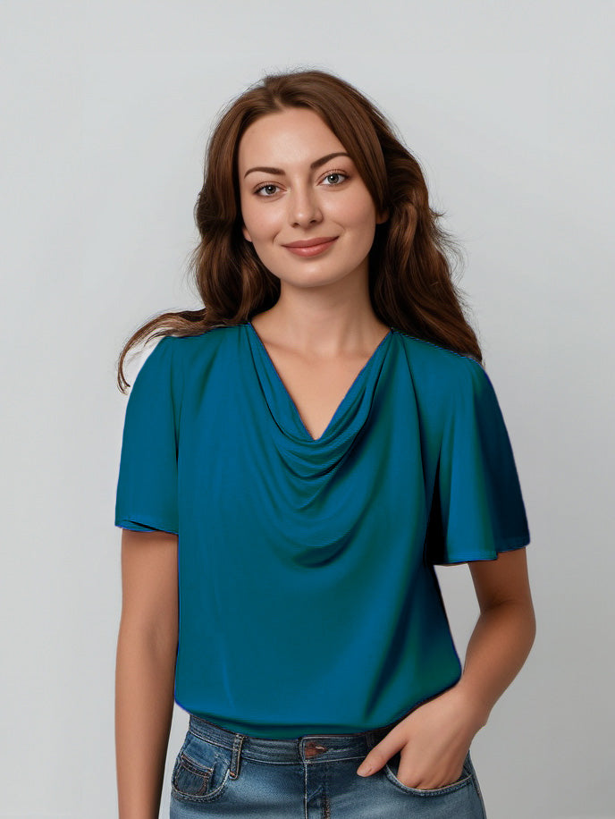 *PREORDER* Verona Short Sleeve Cowl Neck- Sea Green