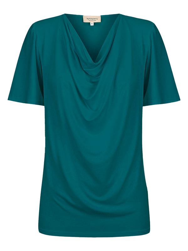 Verona Short-Sleeve Cowl Neck Top — Sea Green