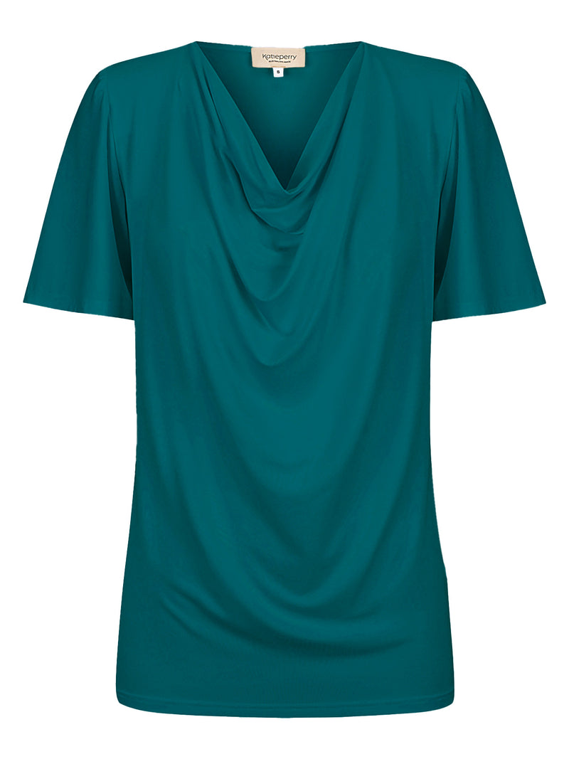 Verona Short-Sleeve Cowl Neck Top — Sea Green