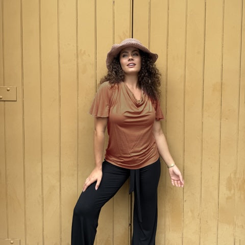*PREORDER* Verona Short Sleeve Cowl Neck- Bronze