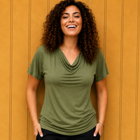 Verona Short Sleeve Cowl Neck- Khaki