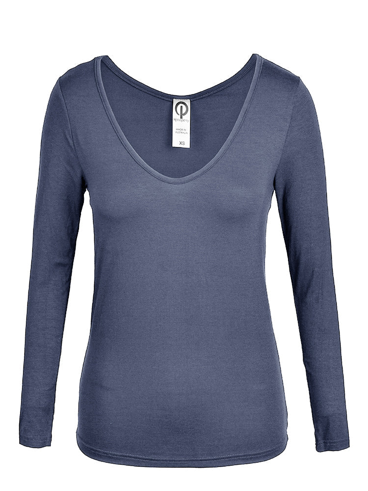 St Tropez V-neck Top - Charcoal