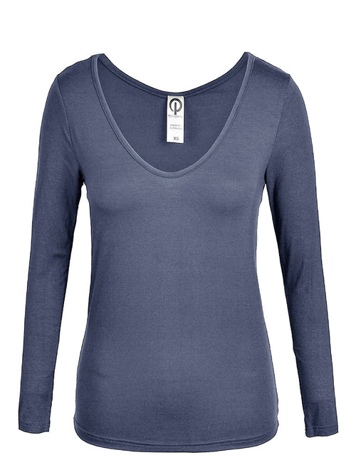 St Tropez V-neck Top - Charcoal